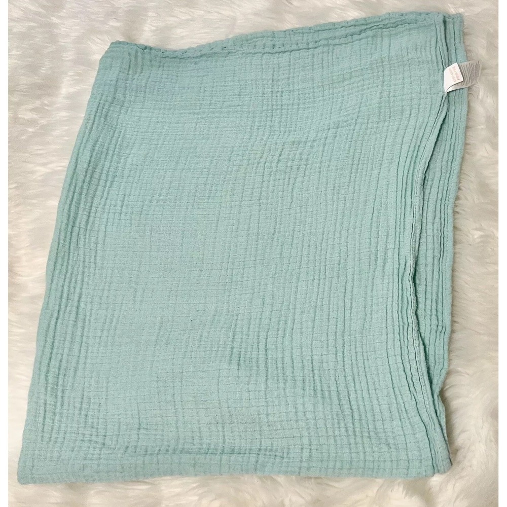 Kyle & Deena Mint Green Cotton Muslin Baby Blanket Crinkle Gauze Swaddle 30x36